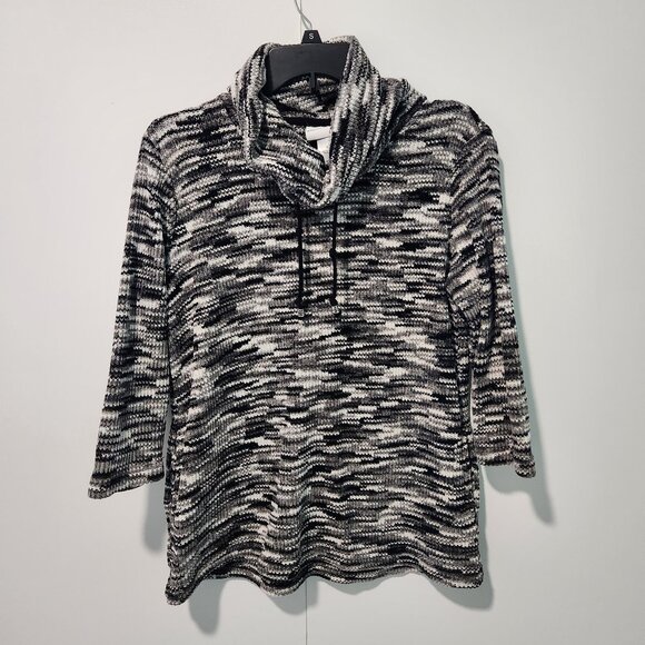 Alfred Dunner Black White Gray 3/4 Sleeve Cowl Neck Pullover Sweater - Small - Picture 1 of 7